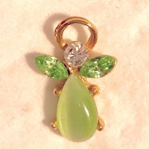 Guardian Angel birthstone for May, emerald & clear crystals & gold plated